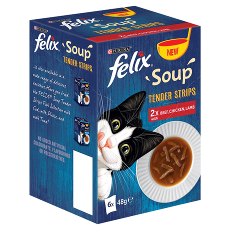 Felix Adult Soup Tender Strips with Beef, Chicken and Lamb Wet Cat Food 6 x 48g