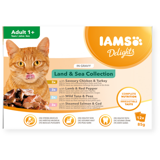 Iams Delights Adult Land & Sea Collection in Gravy Wet Cat Food 12 x 85g