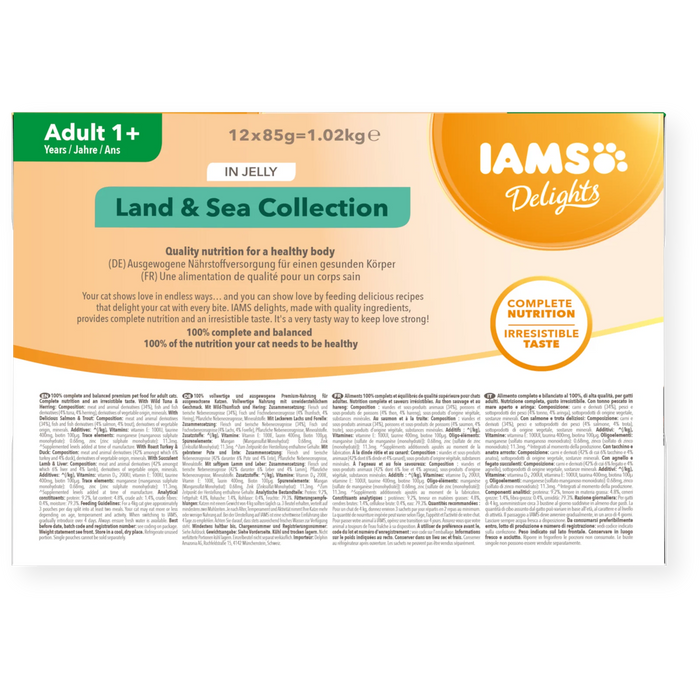 Iams Delights Adult Land & Sea Collection in Jelly Wet Cat Food 12 x 85g