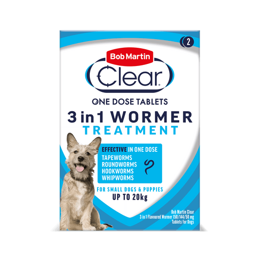 Bob Martin Clear 3in1 Flavoured Wormer Tablets for Dogs 2 tablets