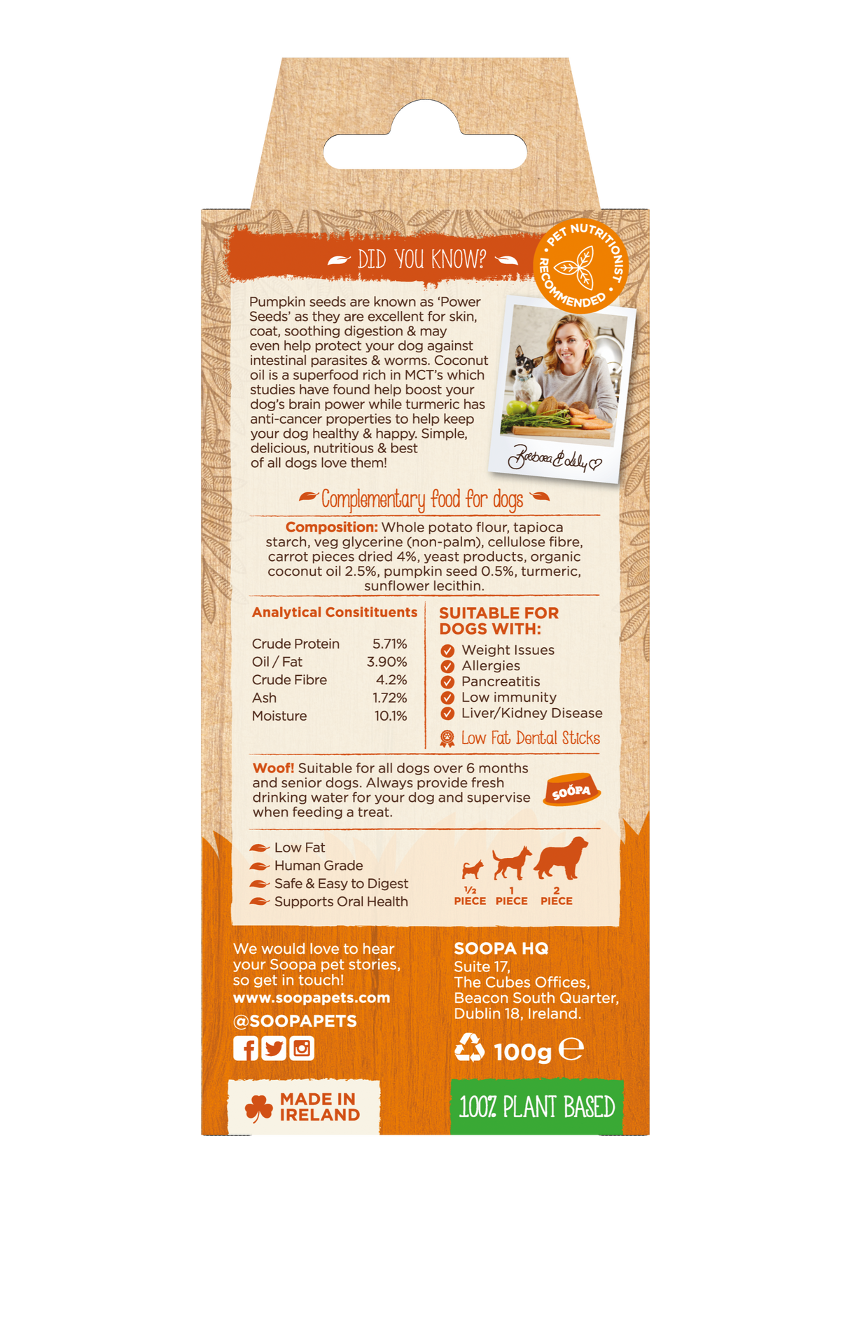 Soopa Single Pack Carrot and Pumpkin Dental Sticks for Dogs 100g