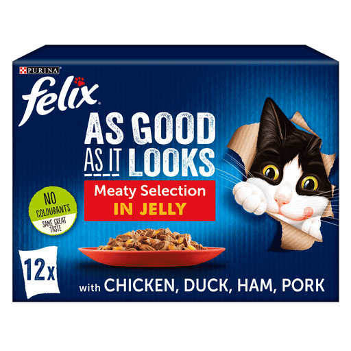 Felix Adult As Good As it Looks Meaty Selection in Jelly (Chicken, Duck, Pork, Ham) Wet Cat Food 12 x 100g