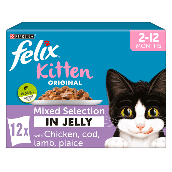 Felix Original Kitten Mixed Selection in Jelly (Chicken, Cod, Lamb, Plaice) Wet Cat Food 12 x 100g
