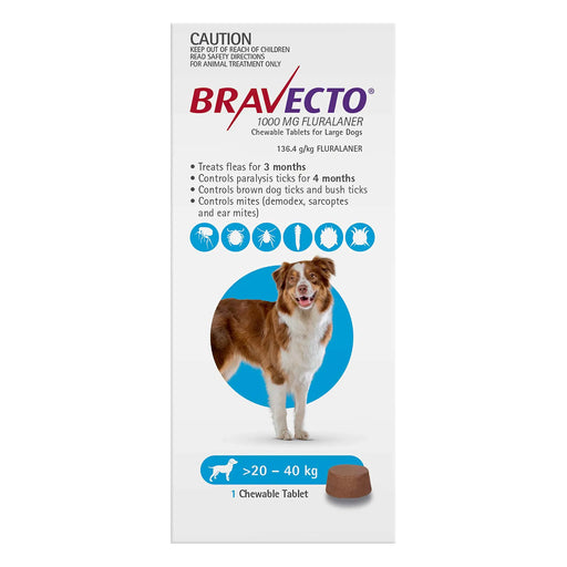 Bravecto Flea and Tick For Large Dogs 20-40kg 1 Chewable Tablet