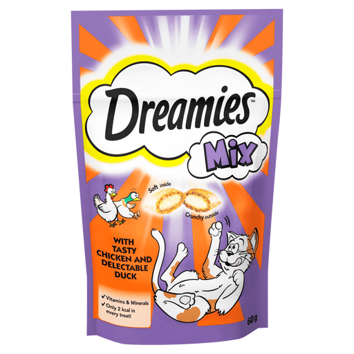 Dreamies Mix With Tasty Chicken & Delectable Duck Cat Treats 60g