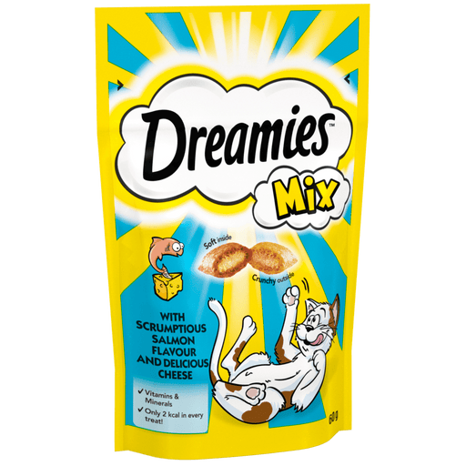 Dreamies Mix With Scrumptious Salmon Flavour & Delicious Cheese Cat Treats 60g