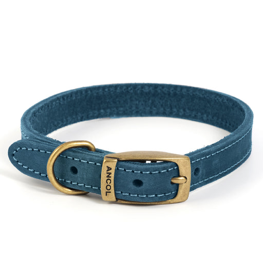 Ancol Timberwolf Leather Dog Collar Blue Size 4 (35-43cm)