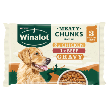 Winalot Meaty Chunks Mixed in Gravy Beef and Chicken Wet Dog Food Pouches 3x100g